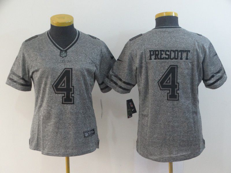 Women Dallas cowboys #4 Prescott Gray Stitched Gridiron Limited NFL Jerseys